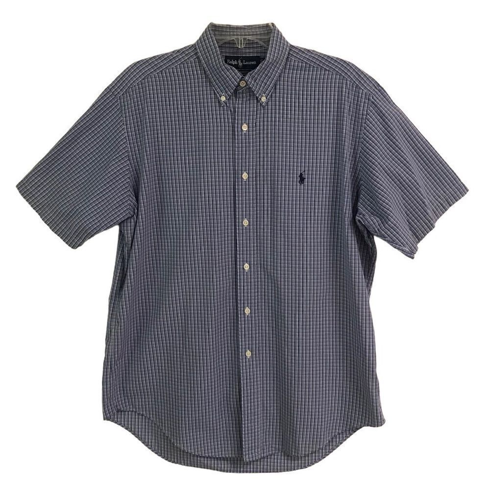 Ralph Lauren‎ Yarmouth 100% cotton button-down short sleeve plaid shirt 15 1/2
